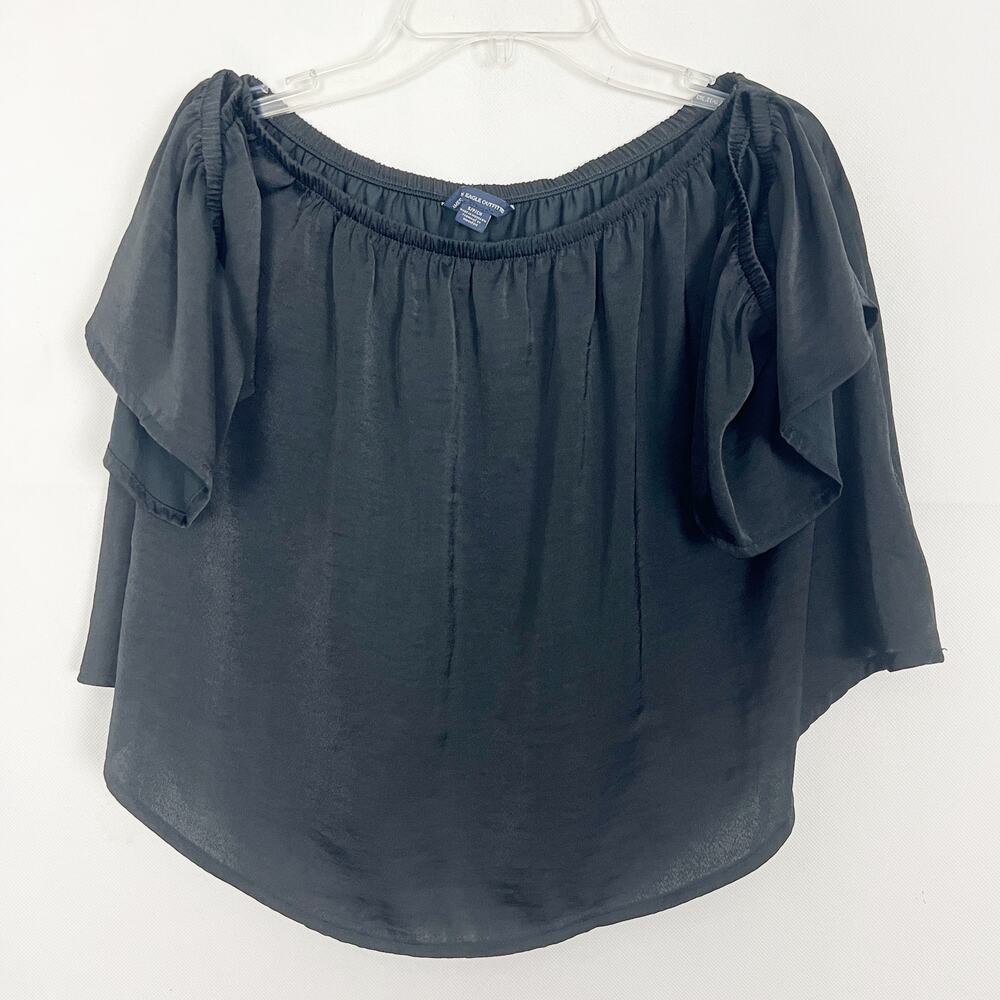 American Eagle Off Shoulder Black Cropped Top Size Small